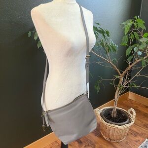 Gray Fossil Leather Crossbody Bag